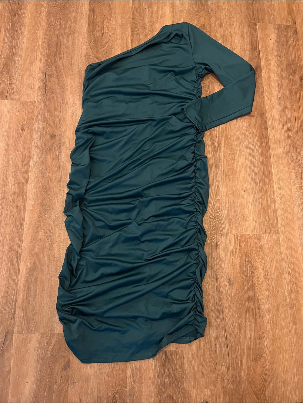 Elegant One-Shoulder Ruched Bodycon Dress - Emerald/Teal